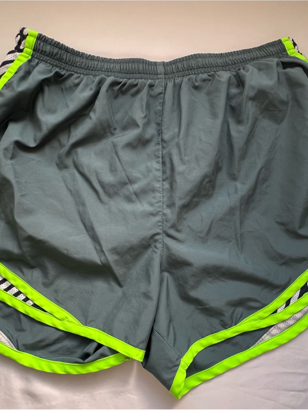 Nike Women's Gray Athletic Shorts with Neon Green Trim